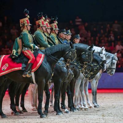 Hungarian Hussars saluting the Moroccan audience