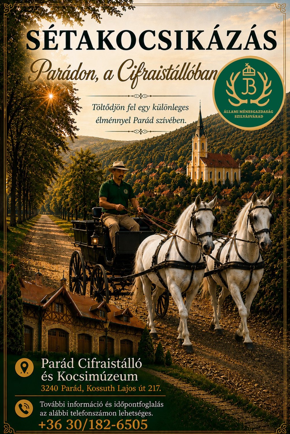 Elérhető a sétakocsikázás lovas szolgáltatásunk Parádon, a Cifraistállóban.
További információ é...